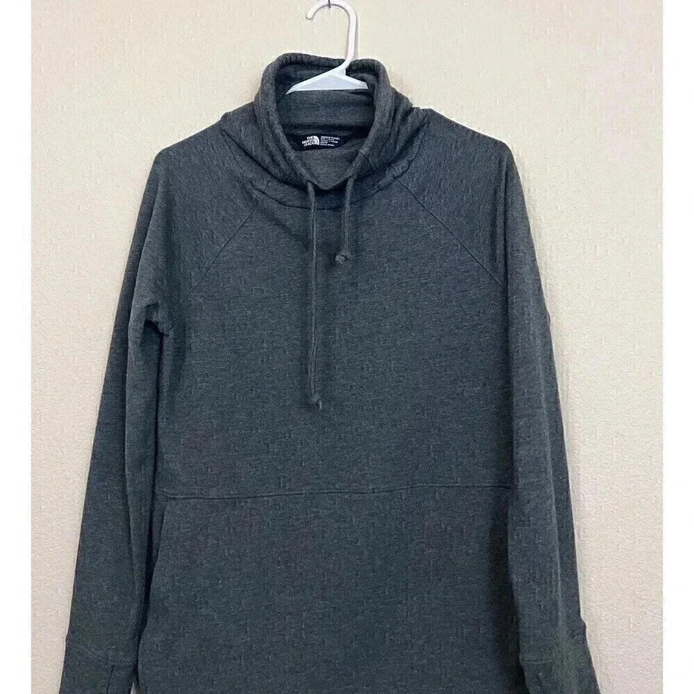 The North Face Womens Cowl Neck Sweatshirt Size XS Pullover Gray Thumbholes - Picture 2 of 9